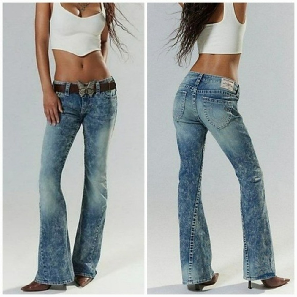 True Religion NEW Joey Big T Vintage Low-Rise Flare Stonewash Jeans SZ 29 Y2K